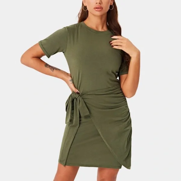 Halara Everyday Tie Knot Ruched Mini Chill Dress-Belle - Picture 3 of 5